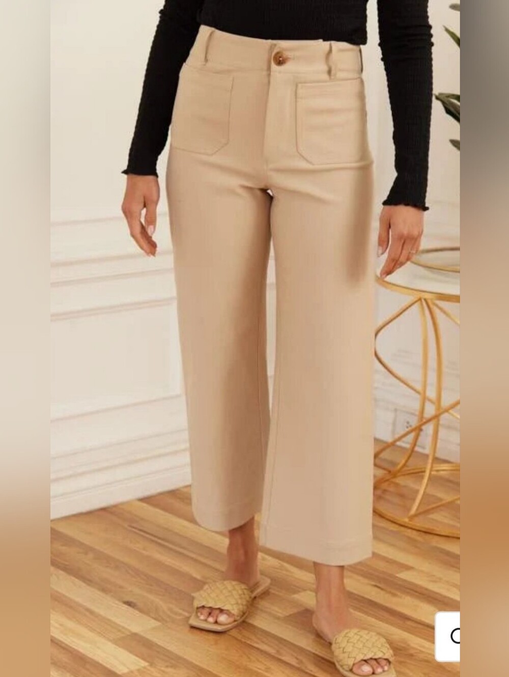Hailey & Co Wide-Leg Cropped Pants Tan High Rise Stretch Womens Large